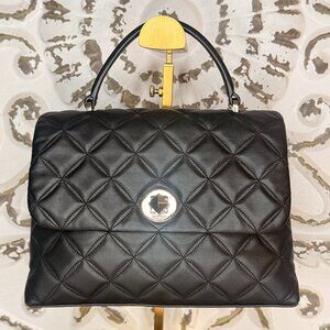 Kate Spade Natalia Quilted Leather Top Handle Satchel Black Gold Chain Shoulder